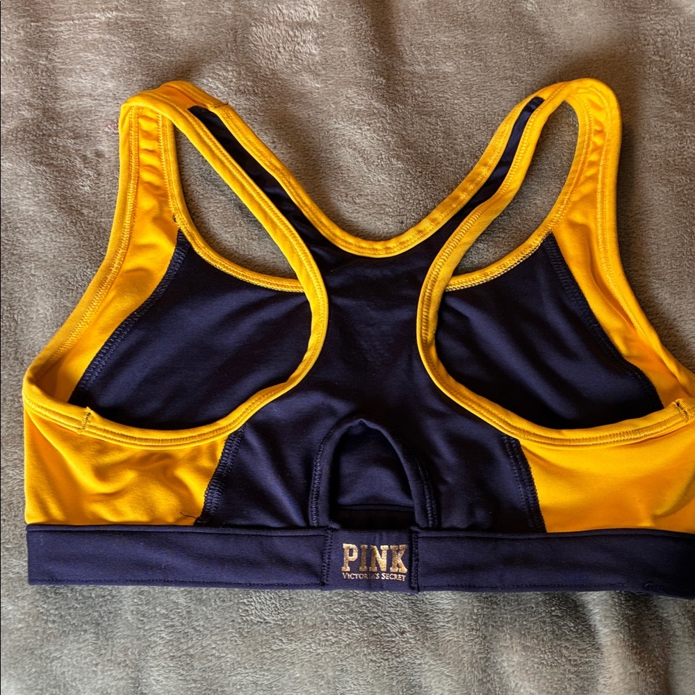 PINK Victoria's Secret Navy and Gold Michigan M Sports Bra - Picture 4 of 8